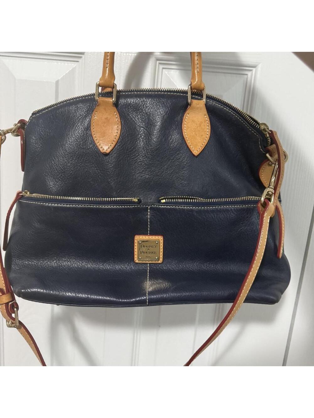 Dooney & Bourke Dillen Double Pocket Satchel in blue leather
